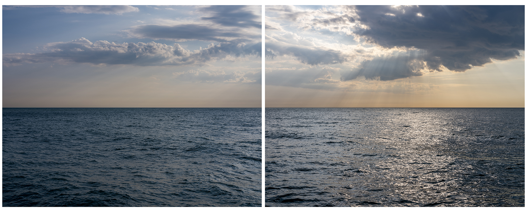 The sun streams through clouds over Lake Michigan as golden lights fills the sky softly on this early morning day from the Lake Vistas edition.