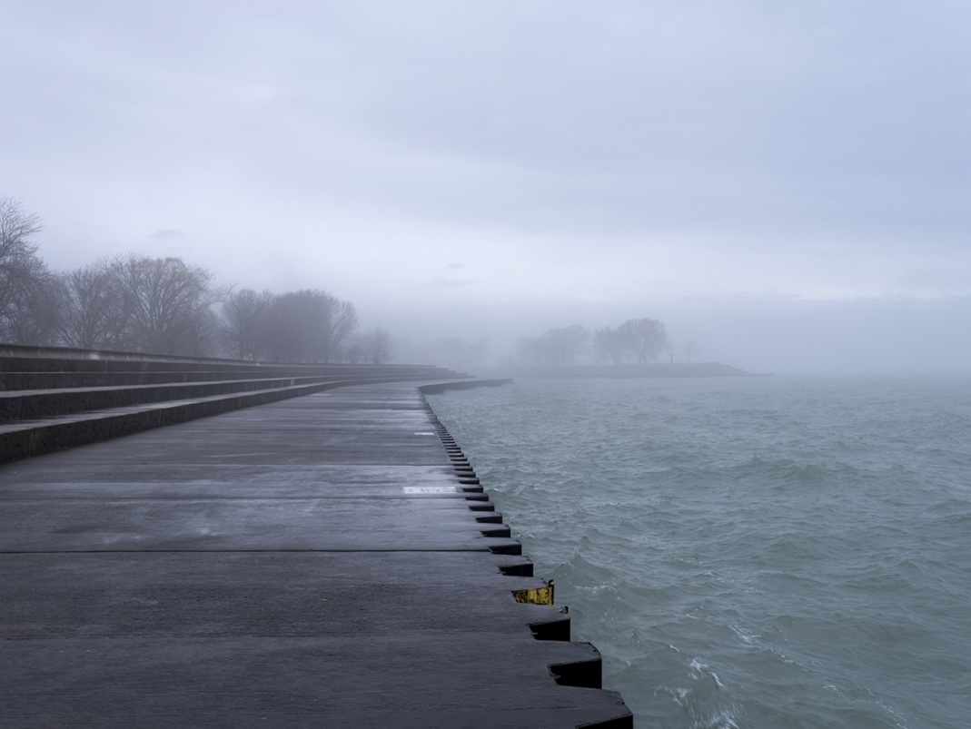 A foggy harbor early in the morning in a limited edition photograph from The Shore, by artist Lincoln Schatz.