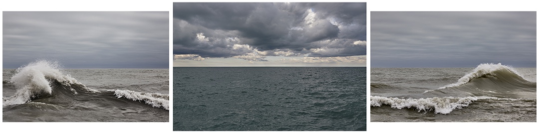 A trio of photographs from March the Lake Series, March 25th, 2016 (3), March 31st, 2016, and March 25th, 2016 (1) that exemplify the green and gray tones that come to Lake Michigan in spring.