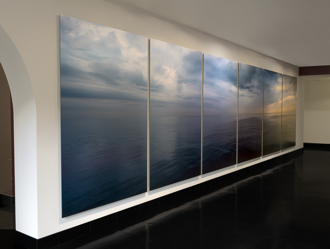 Six panels come together to create a generously scaled portrait of Lake Michigan initially displayed at ikram Chicago before being installed in a private residence. These large scale photographic works allow for the lake’s expansive nature to be on full display.