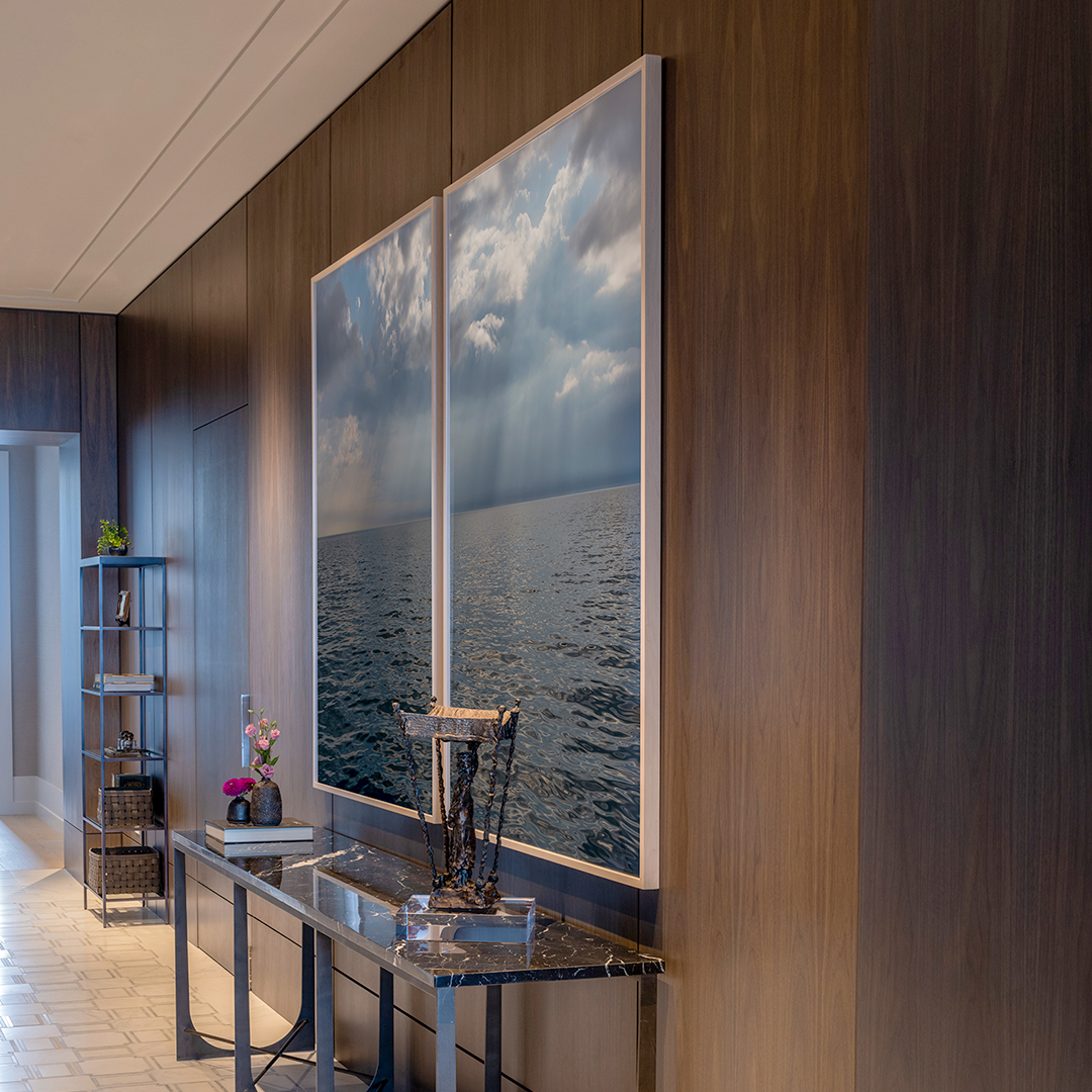 Lake Series, July 7th, 2017 has been installed in the entry of a private residence. A single photo is split into two large vertical panels that are hung side by side. The scale of these panels provides viewers with an immersive, expansive and highly detailed photograph of Lake Michigan.