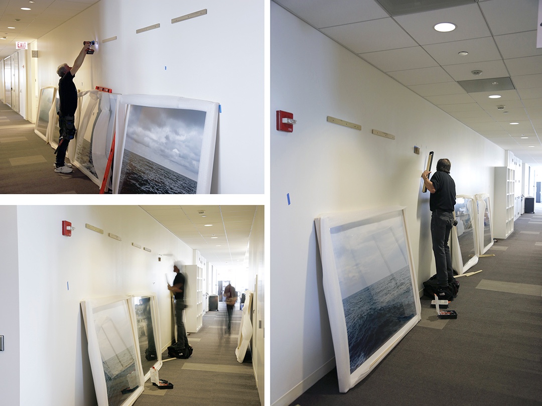 It’s install day for a series of photographs from the Lake Series curated for a private collection. These photographs from several years of the edition feature the wide-ranging and dynamic character of the lake, creating a story of this landscape over time.